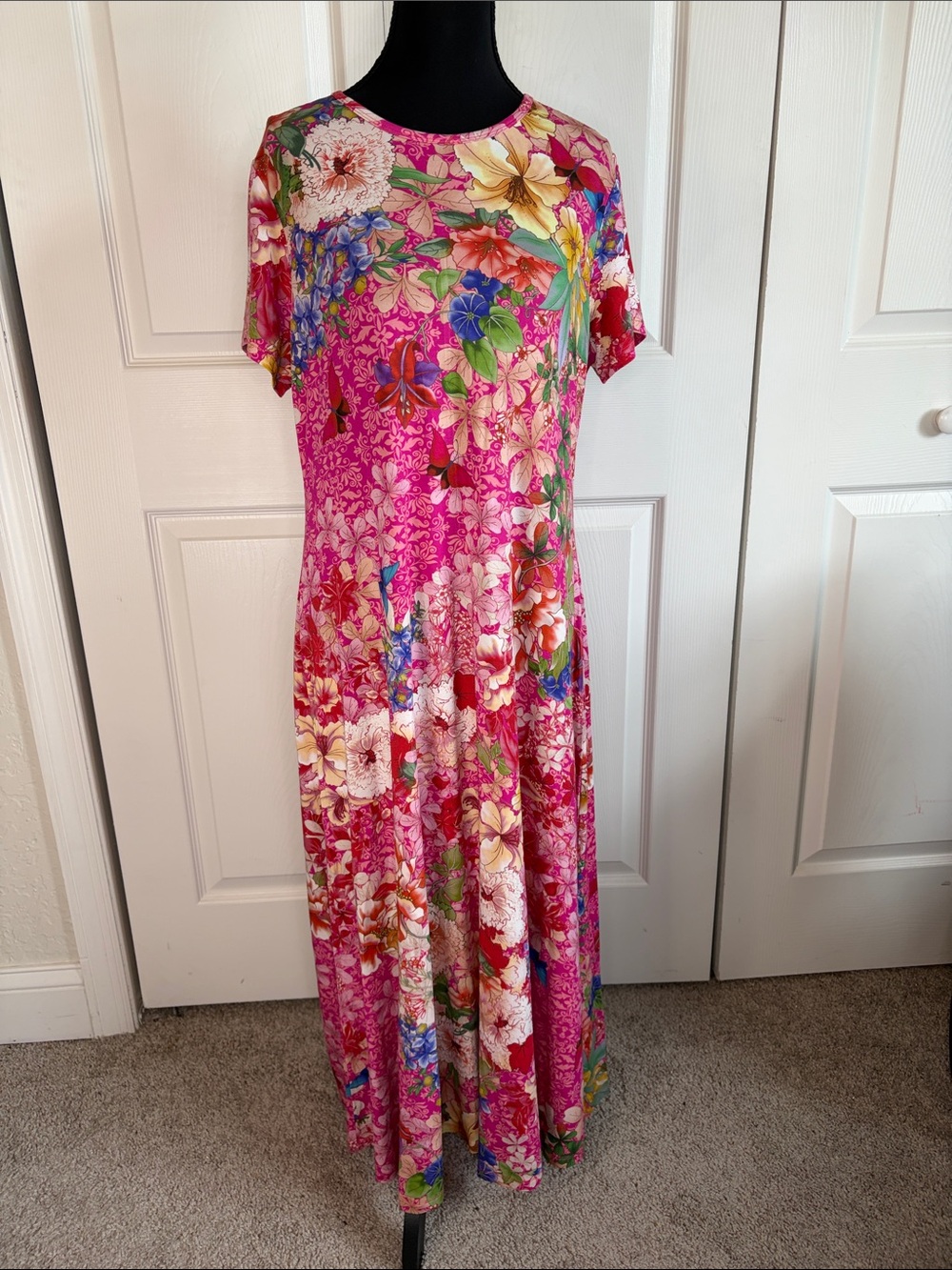 Johnny Was The Janie Favorite Cap Sleeve Pink Floral Maxi Dress Butterflies L